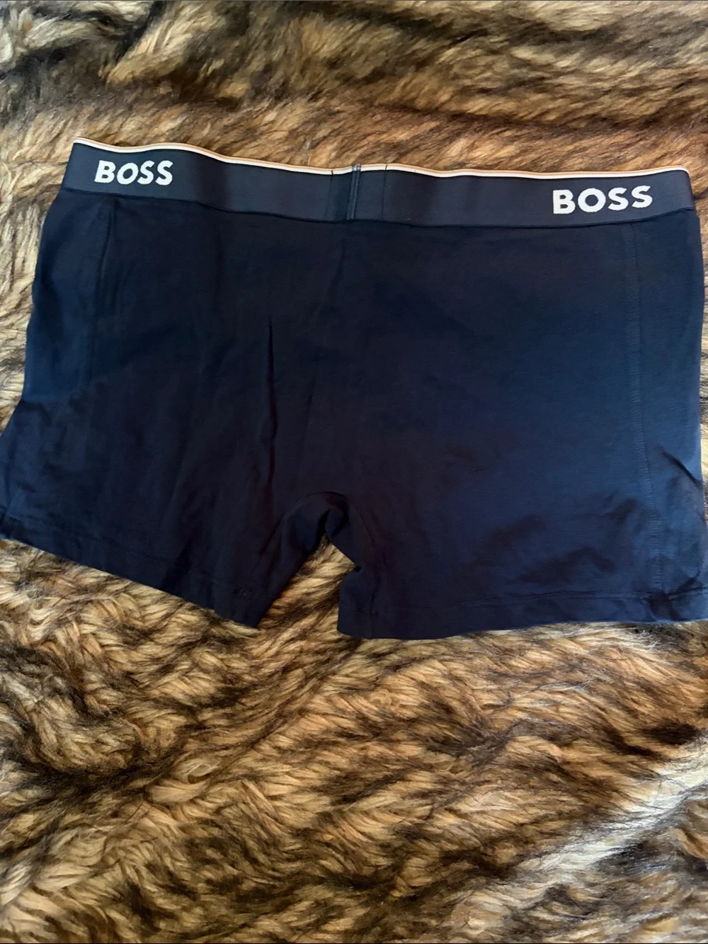 BOSS Men's Dark Navy Stretch Boxer Briefs with Branded Waistband Size L
